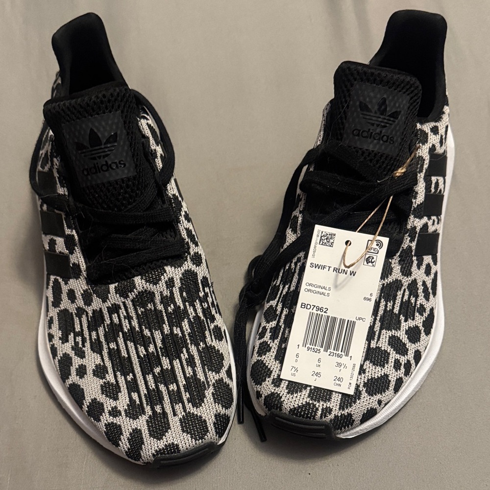 Adidas Swift Run Black and White Patterned Sneakers